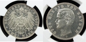 BAVARIA: Otto, 1886-1913, AR 2 mark, 1907-D, KM-913, a lovely example for the date! NGC graded MS63.

Estimate: USD 75 - 100