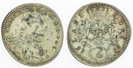 BRANDENBURG-ANSBACH: Alexander, 1757-1791, AR 6 kreuzer, 1758, KM-243, one-year type, curved flan (from roller dies?), VF to EF.

Estimate: USD 120 ...
