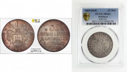 HAMBURG: Free and Hanseatic City, AR 32 schilling, 1809, KM-536, mintmaster initial HSK, restruck from old dies in 1815 by French Marshal Davoux, lust...