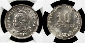 ARGENTINA: Republic, 10 centavos, 1896, KM-35, Liberty head design by Oudiné, NGC graded MS64.

Estimate: USD 50 - 75