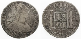 BOLIVIA: Carlos IV, 1788-1808, AR 4 reales, 1808-PTS, KM-72, assayer PJ, Fine to VF.

Estimate: USD 50 - 75