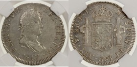 BOLIVIA: Fernando VII, 1808-1825, AR 2 reales, 1817-PTS, KM-83, assayer PJ, NGC graded AU53.

Estimate: USD 60 - 90