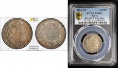 BOLIVIA: Republic, AR 1/5 boliviano, 1864, KM-151.1, assayer FP, wide stars variety, a lovely mint state example! PCGS graded MS64.

Estimate: USD 1...