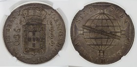BRAZIL: João, as regent, 1799-1816, AR 960 reis, 1816-R, KM-307.3, struck over a Fernando VII 8 reales of Lima (imaginary bust, KM-106.2), NGC graded ...