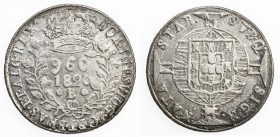 BRAZIL: João VI, 1818-1822, AR 960 reis, 1820-B, KM-326.2, struck over 1814-C SF 8 reales (Catalonia, KM-453.1, rare), with host date visible at obver...