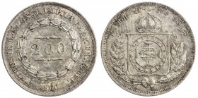 BRAZIL: Pedro II, 1831-1889, AR 200 reis, 1860, KM-469, beautifully toned, low mintage date, Choice Unc.

Estimate: USD 45 - 55