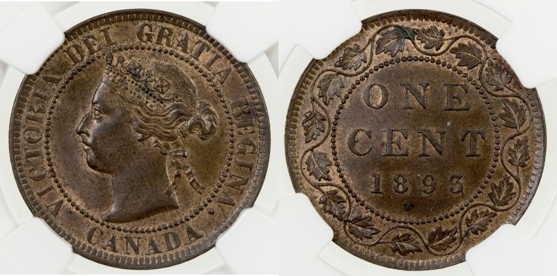 CANADA: Victoria, 1837-1901, AE cent, 1893, KM-7, much red despite the designati...