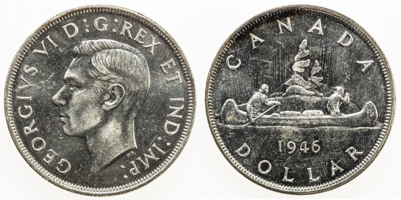 CANADA: George VI, 1936-1952, AR dollar, 1946, KM-37, variety with full water li...