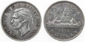 CANADA: George VI, 1936-1952, AR dollar, 1947, KM-37, variety with maple leaf and 2x designer's initials, light obverse field scratch, lightly cleaned...