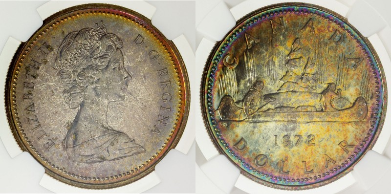 CANADA: Elizabeth II, 1952-, AR dollar, 1972, KM-64.2a, wonderful multicolored t...