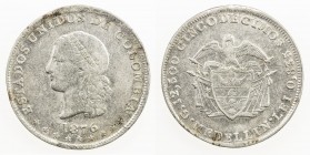 COLOMBIA: Estados Unidos de Colombia, AR 5 decimos, 1876, KM-153.5, Medellin Mint issue, very lustrous, EF to About Unc.

Estimate: USD 70 - 100