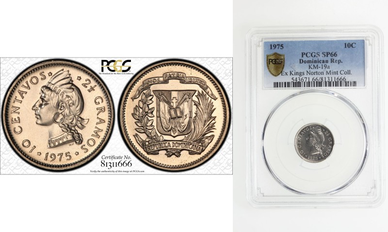 DOMINICAN REPUBLIC: 10 centavos, 1975, KM-19a, brilliant mirror-like fields, PCG...