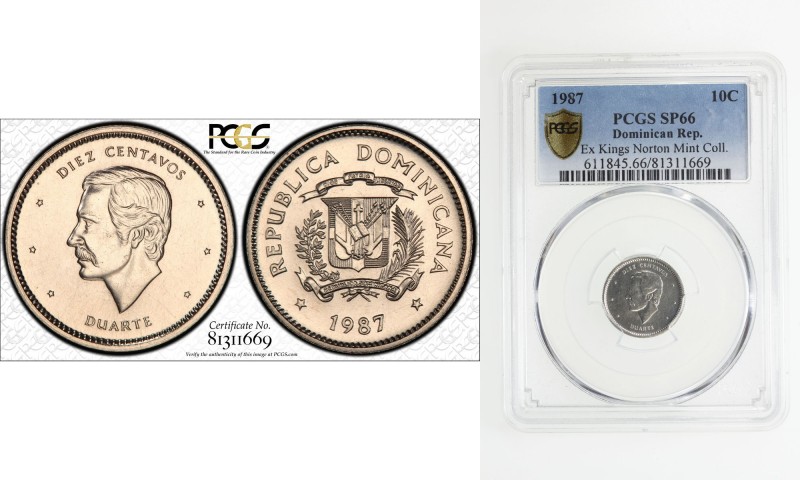 DOMINICAN REPUBLIC: 10 centavos, 1987, KM-60, PCGS graded Specimen 66, ex King's...