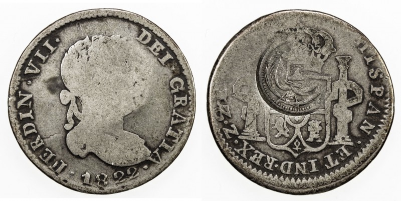 EL SALVADOR: Republic, AR 2 reales, ND (1868), KM-61, countermark of arms on rev...