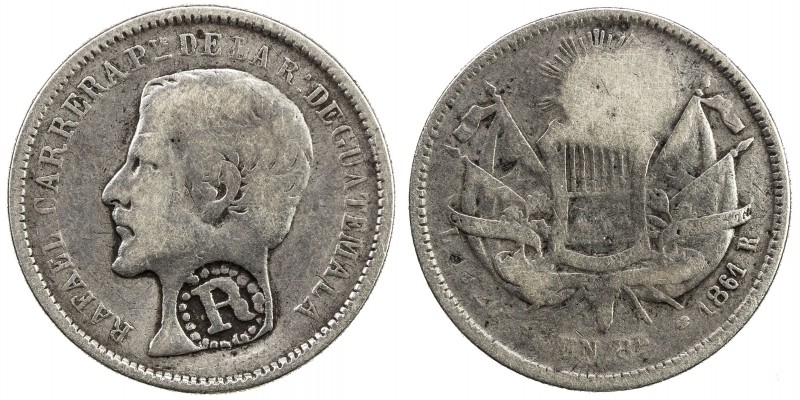 EL SALVADOR: Republic, AR real (2.91g), ND (1862-3), KM-89, type IV countermark ...