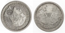 EL SALVADOR: Republic, AR 2 reales, ND (1862-63), KM-93, countermark of R in beaded circle on obverse of a Fine 1862 Guatemala 2 reales (KM-139), VF....