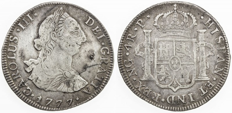 GUATEMALA: Carlos III, 1759-1788, AR 4 reales, 1777-NG, KM-35.2, choice Fine.
...