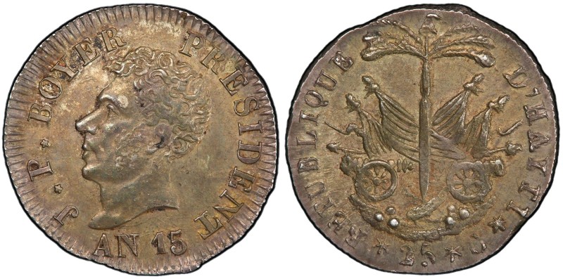 HAITI: Western Republic, AR 25 centimes, AN 15 (1818), KM-16, President Alexandr...