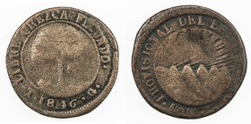 HONDURAS: State, BI real, 1846-T, KM-18b, assayer G, cleaned with many fine scratches, reverse cud, key date, Good.

Estimate: USD 90 - 120