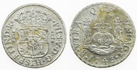 MEXICO: Felipe V, 1700-1746, AR 2 reales, 1743-Mo, KM-85, Yonaka-M2-43, assayer M, Pillar type, cleaned, starting to retone, VF to EF.

Estimate: US...
