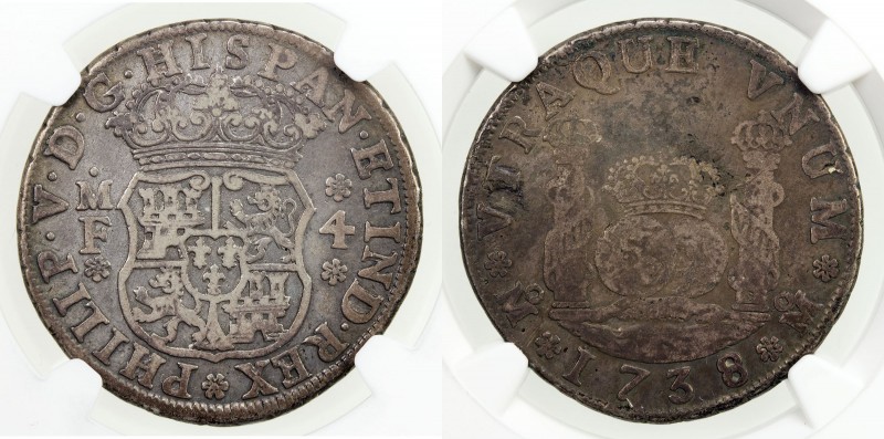 MEXICO: Felipe V, 1700-1746, AR 4 reales, 1738-Mo, KM-94, Yonaka-M4-38, assayer ...
