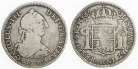 MEXICO: Carlos III, 1759-1788, AR 4 reales, 1772-Mo, KM-97.1, assayer FM, scarce two-year type with mintmark and assayer's initials inverted, Very Goo...