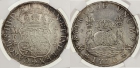 MEXICO: Carlos III, 1759-1788, AR 8 reales, 1770-Mo, KM-105, surface hairlines, a pleasing example of the so-called 'pillar dollar', NGC graded EF det...