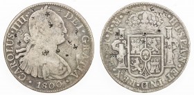 MEXICO: Carlos IV, 1788-1808, AR 8 reales, 1800-Mo, KM-109, assayer FM, several small chopmarks from various merchants, Fine to VF.

Estimate: USD 5...
