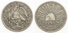 MEXICO: Republic, AR 2 reales, 1842-Pi, KM-374.11, assayer PS, somewhat flat strike, better date/assayer, VF.

Estimate: USD 80 - 120