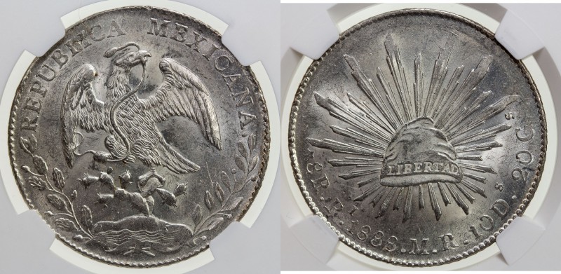 MEXICO: Republic, AR 8 reales, 1888-Pi, KM-377.12, assayer MR, well struck, NGC ...