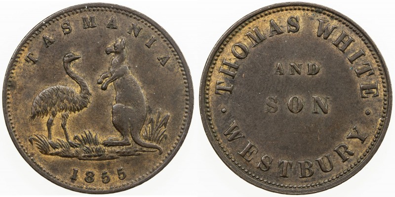 AUSTRALIA: AE halfpenny token, 1855, KM-Tn269, A-621, R-594, Thomas White & Son,...