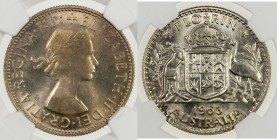AUSTRALIA: Elizabeth II, 1952—, AR florin, 1963, KM-60, lightly toned, NGC graded Proof 66.

Estimate: USD 120 - 150