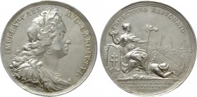 RÖMISCH-DEUTSCHES REICH. Habsburg. Karl VI (1711-1740). Auf die Eroberung von Temesvar / Timișoara. Versilberte Bronzemedaille (1716) von Richter