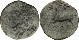 Greek Italy. Northern Apulia, Arpi. AE 15 mm, 325-275 BC. D/ Head of Zeus left, laureate. R/ Horse prancing left; above, star. HN Italy 644. AE. g. 2....