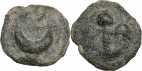 Greek Italy. Northern Apulia, Luceria. AE Semuncia, c. 217-212 BC. D/ Crescent. R/ Thyrsus with fillets; in field, L. Vecchi ICC 350. TV 286. HN Italy...