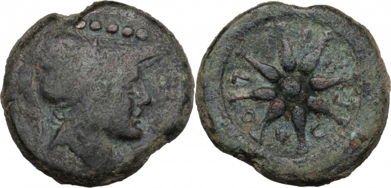 Greek Italy. Northern Apulia, Luceria. AE Quincunx, c. 211-200 BC. D/ Head of Mi...