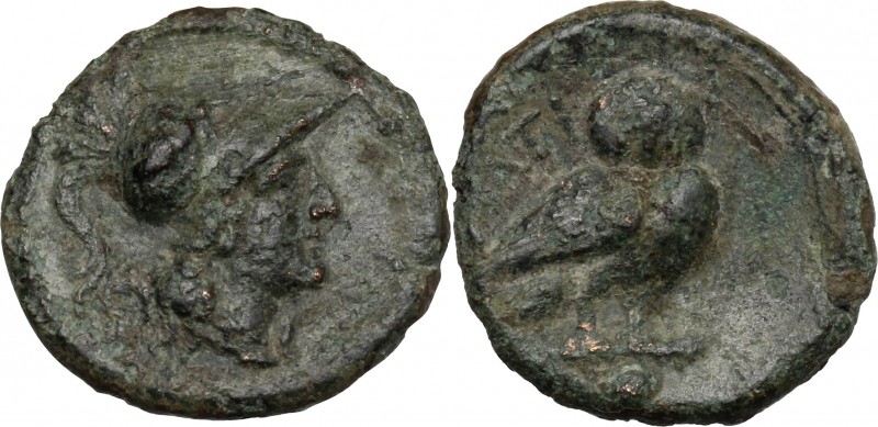 Greek Italy. Northern Apulia, Teate. AE Uncia, c. 225-200 BC. D/ Head of Athena ...