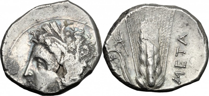Greek Italy. Southern Lucania, Metapontum. AR Stater, 330-290 BC. D/ Head of Dem...