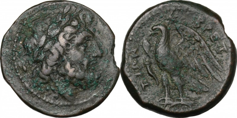 Greek Italy. Bruttium, The Brettii. AE Unit, 214-211 BC. D/ Head of Zeus right, ...