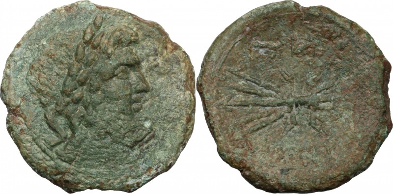 Greek Italy. Bruttium, Vibo Valentia. AE As, circa 193-150 BC. D/ Laureate head ...