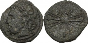 Greek Italy. Bruttium, Vibo Valentia. AE 20 mm, circa 193-150 BC. D/ Laureate head of Zeus left. R/ Winged thunderbolt; above, I. Apparently unlisted ...