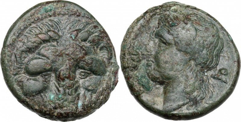 Greek Italy. Bruttium, Rhegion. AE 20. 5 mm, c. 351-280 BC. D/ Lion’s mask facin...