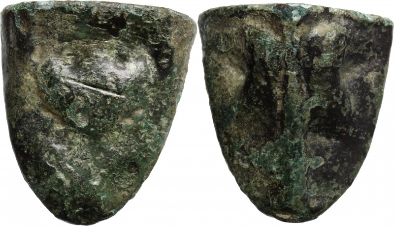Sicily. Akragas. AE Cast Tetras, 450 BC. D/ Crab / Two eagle heads. R/ Three pel...