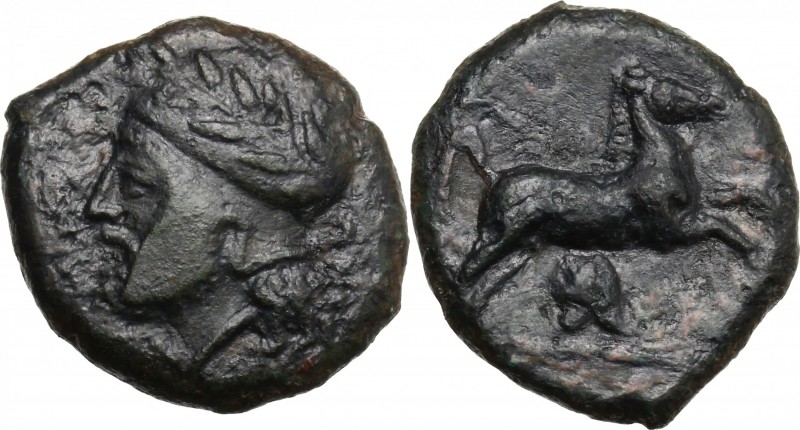 Sicily. Entella. Campanian mercenaries. AE 19 mm, before 404 BC. D/ Head of bear...