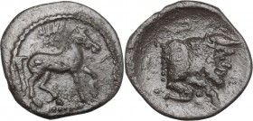 Sicily. Gela. AR Litra, 465-450 BC. D/ Horse standing right; above, wreath. R/ Forepart of man-headed bull right. SNG Cop. 274. SNG ANS 54. AR. g. 0.7...