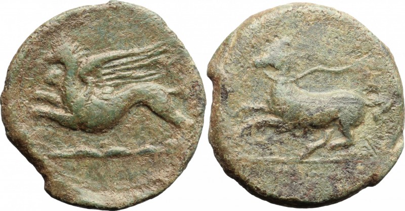 Sicily. Kainon. AE 22 mm, c. 365 BC. D/ Griffin springing left; below, exergual ...