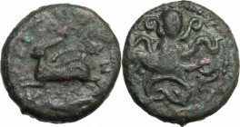 Sicily. Messana. AE 18 mm, 450-400 BC. D/ Hare leaping left. R/ Octopus. CNS I, 2. AE. g. 5.64 mm. 18.00 About VF.