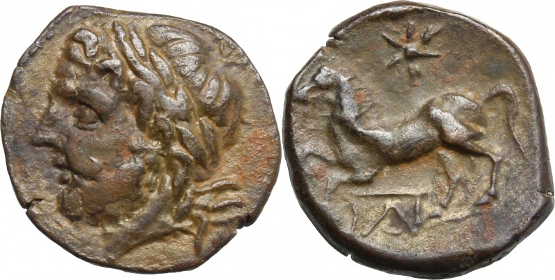 Sicily. Panormos. AE 17 mm, 3rd century BC. D/ Head of Zeus left, laureate. R/ H...
