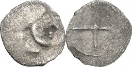 Sicily. Syracuse. Deinomenid Tyranny (485-466 BC). AR Hemiobol, 485-478 BC. D/ Head of Artemis-Arethusa right. R/ Wheel with four spokes. SNG Cop. 627...