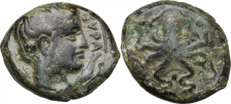 Sicily. Syracuse. End of Second Democracy and Dionysos I. AE 16 mm, after 425 BC...